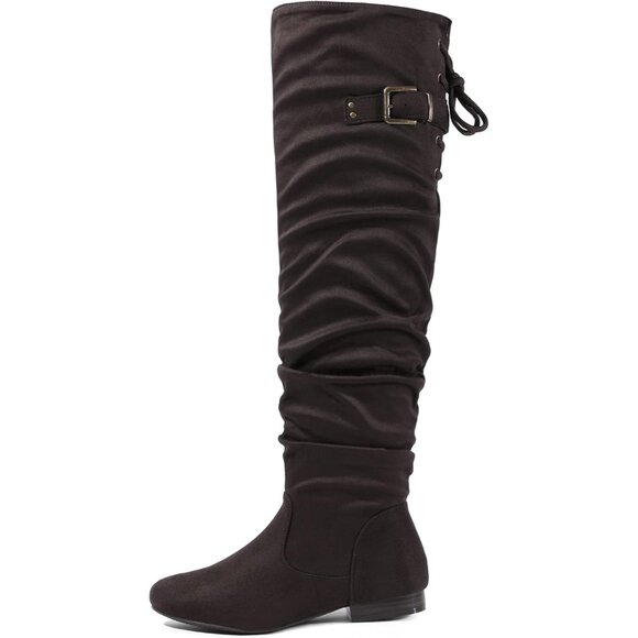 Dream Pairs Women's Brown Lace up Side Zip Over The Knee Thigh High Winter Boots - Picture 2 of 6